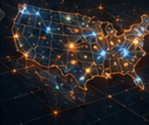 Glowing network map of the United States